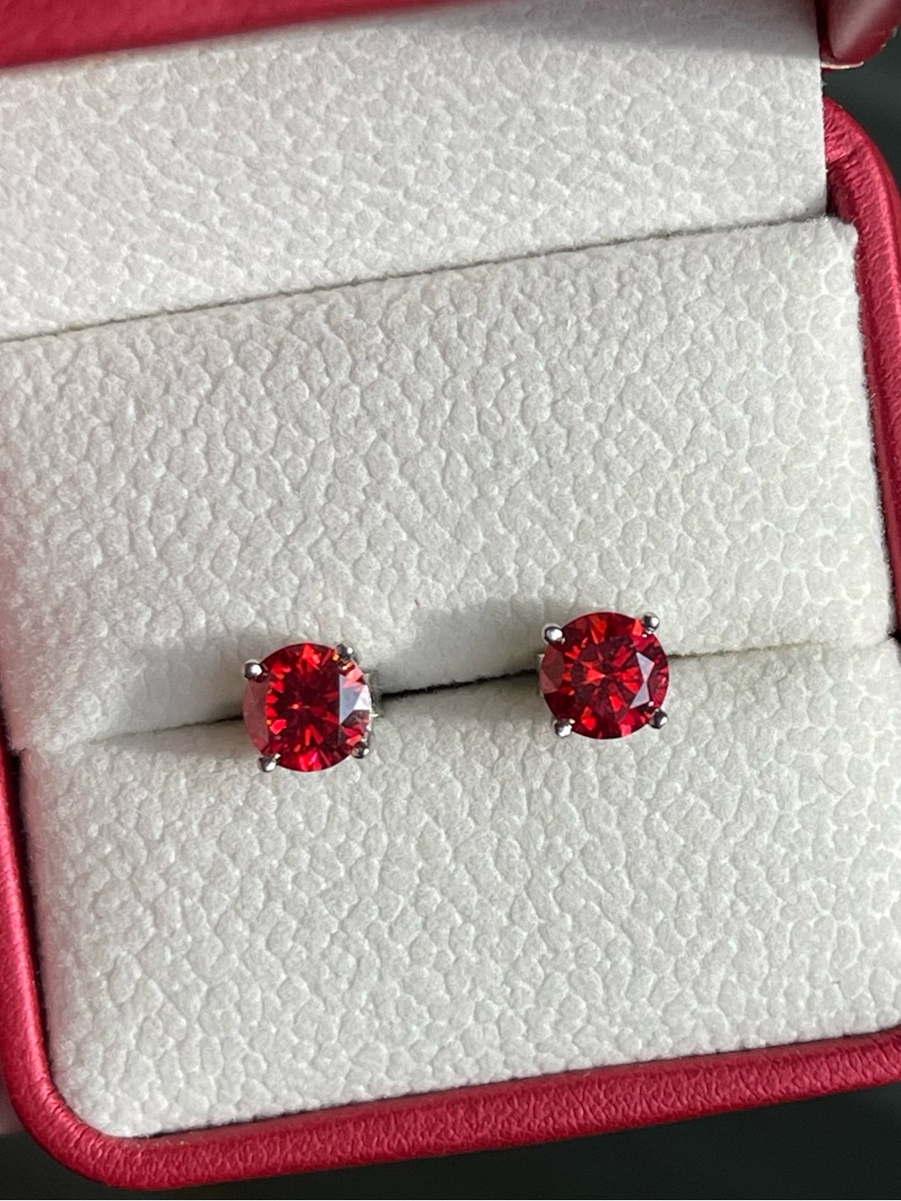 2CTW Red Moissanite Sterling Silver Stud Earrings